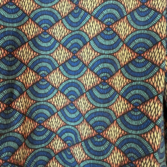 Zara Sweater Blue Red Geometric Print Striped Cuffs Cotton XL - Picture 4 of 10